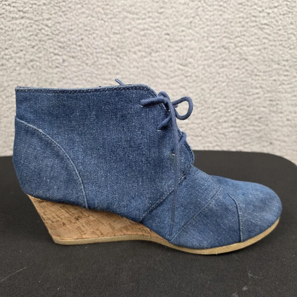UNR8ED‎ Boots Womens Size 11 Blue Denim Lace Up Cork Wedge Ankle Booties SANDY2